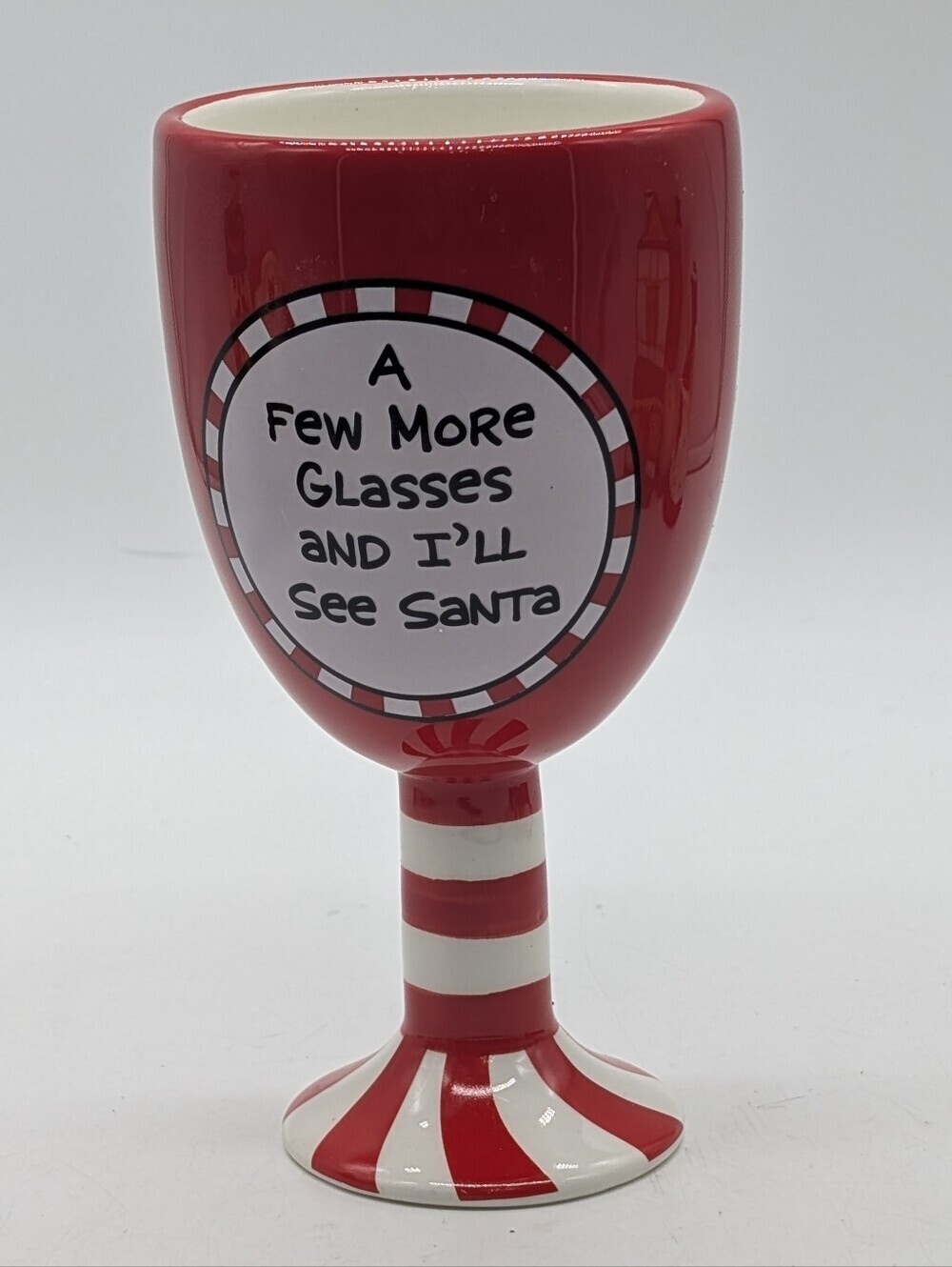 Our Name Is Mud Funny Christmas Ceramic Wine Goblet See Santa Candy Cane Stem